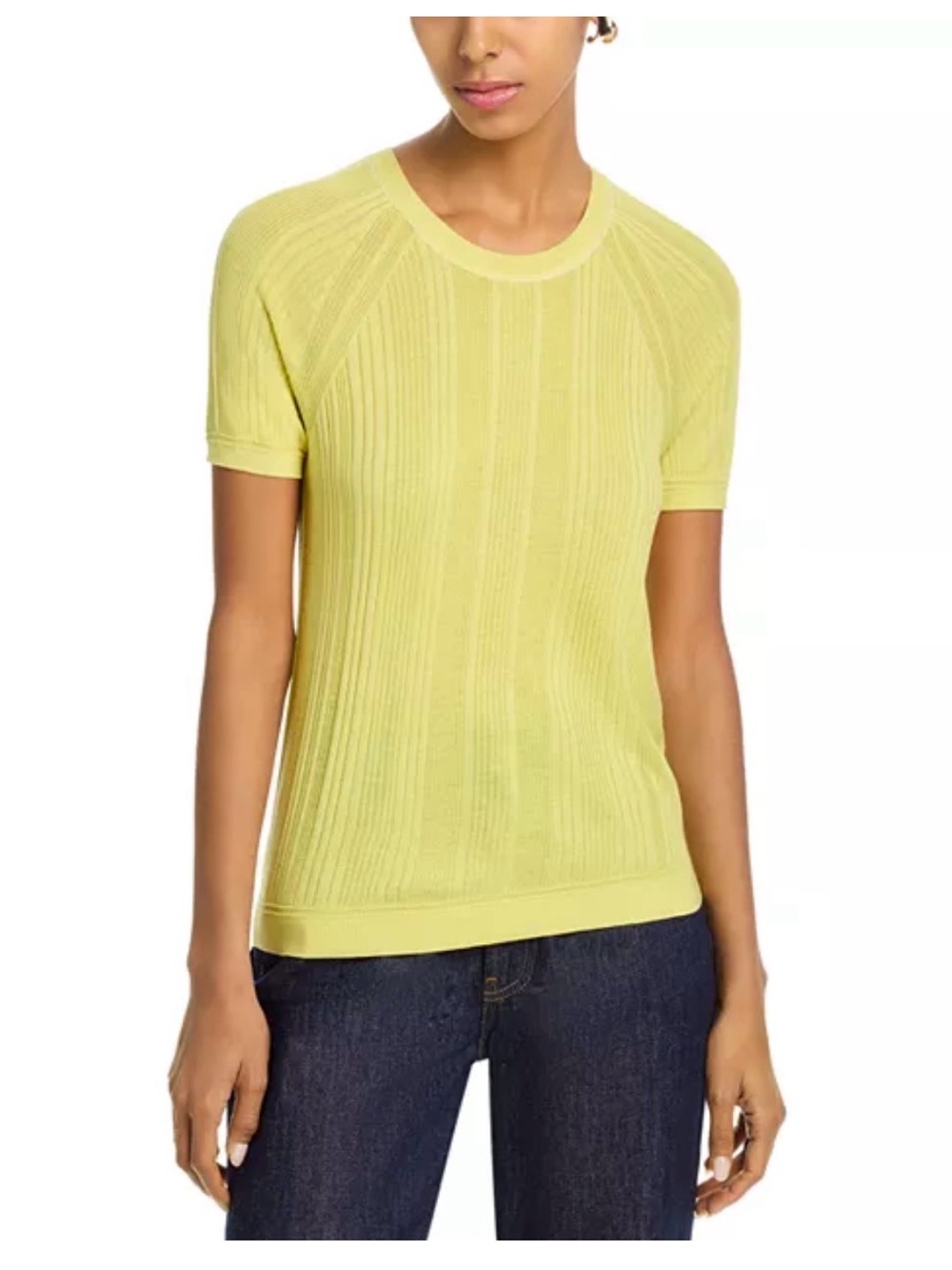 Rag & Bone Teresa Ribbed Endive Light Yellow Short-Sleeve Ribbed Knit Top Tee